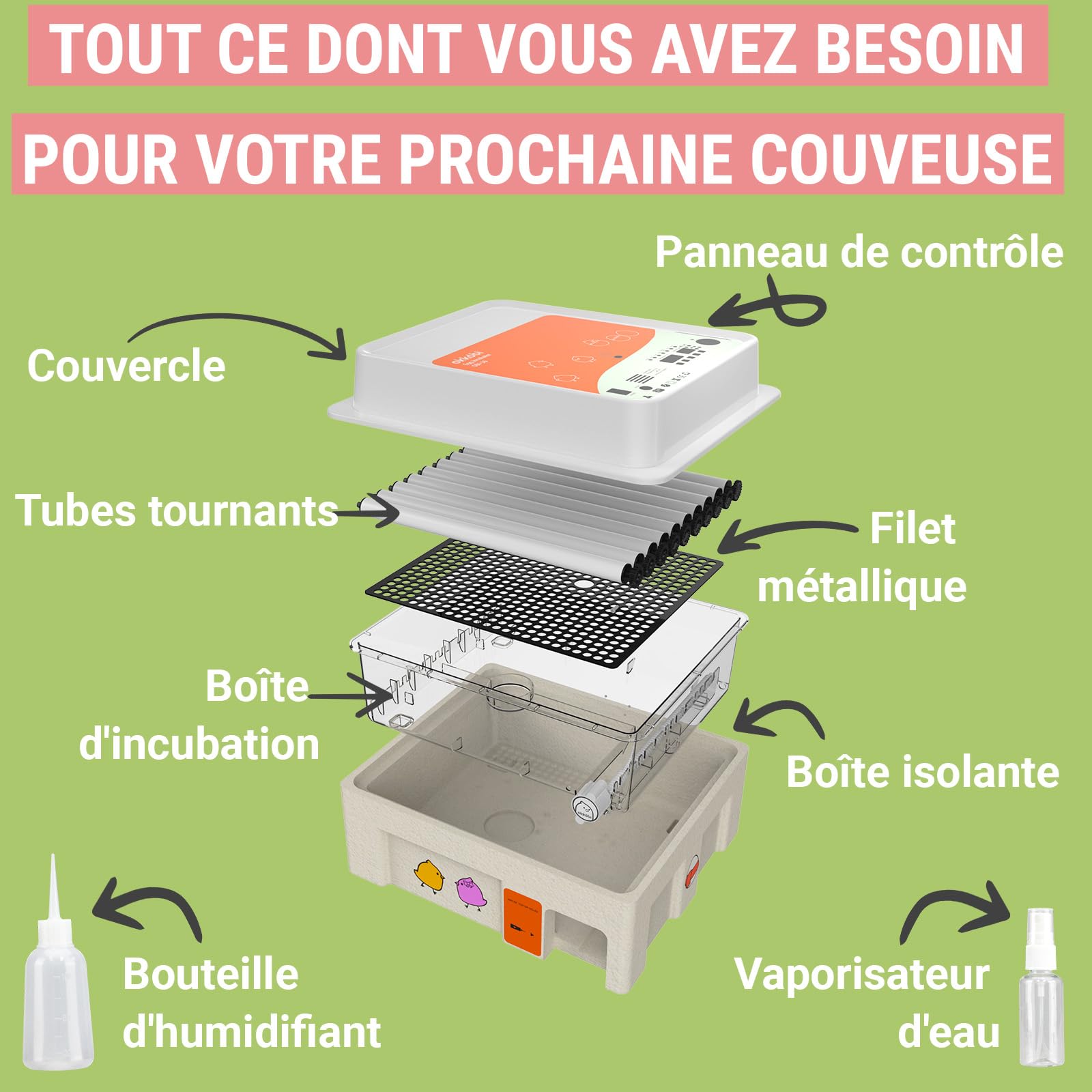 OBI-36 Couveuse Automatique – Incubateur à œufs pour 36 œufs avec Retournement Automatique - Couveuse Poule pour œufs de Poule, Caille et Canard - Orange