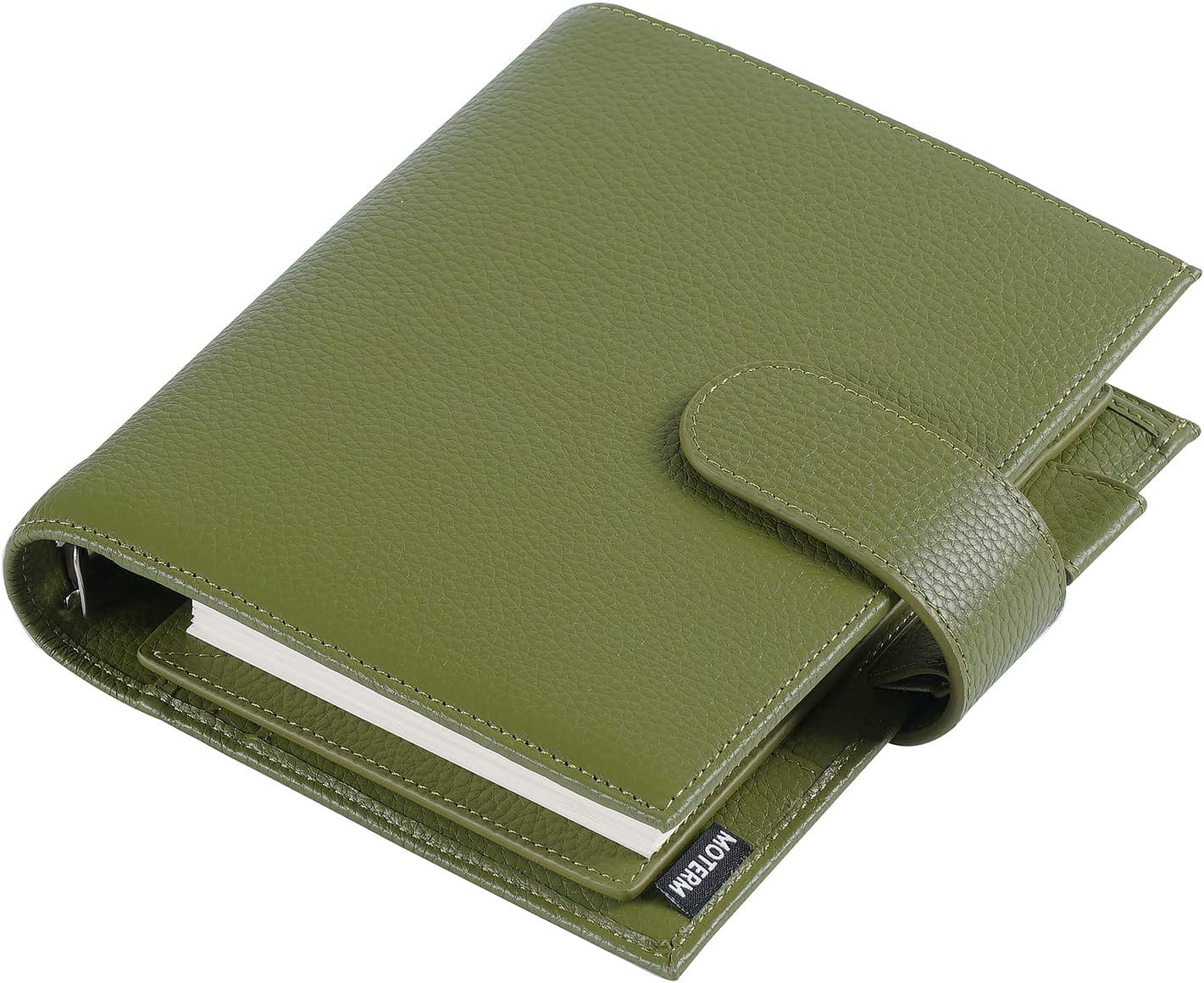 A6 Luxe Rings Planner - Genuine Leather Binder Organizer (30mm Ring, Pebbled-Olive) - NOT a Standard A6