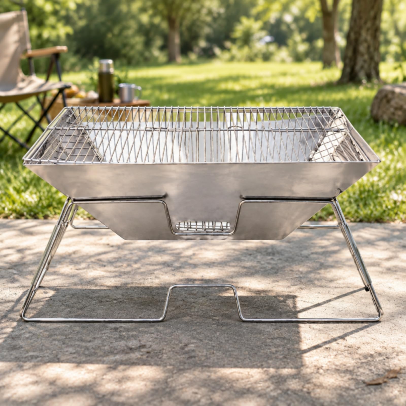Milageto Parrilla Plegable Carbón Acero Inoxidable Compacta Parrilla Portátil con Rejilla Cocción Ligera Portátil Carbón para Camping, Fogatas