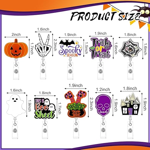 Miniatura 2 de 10 carretes de insignias de Halloween que brillan en la oscuridad, carretes retráctiles de Halloween para enfermeras, lindos portatarjetas de