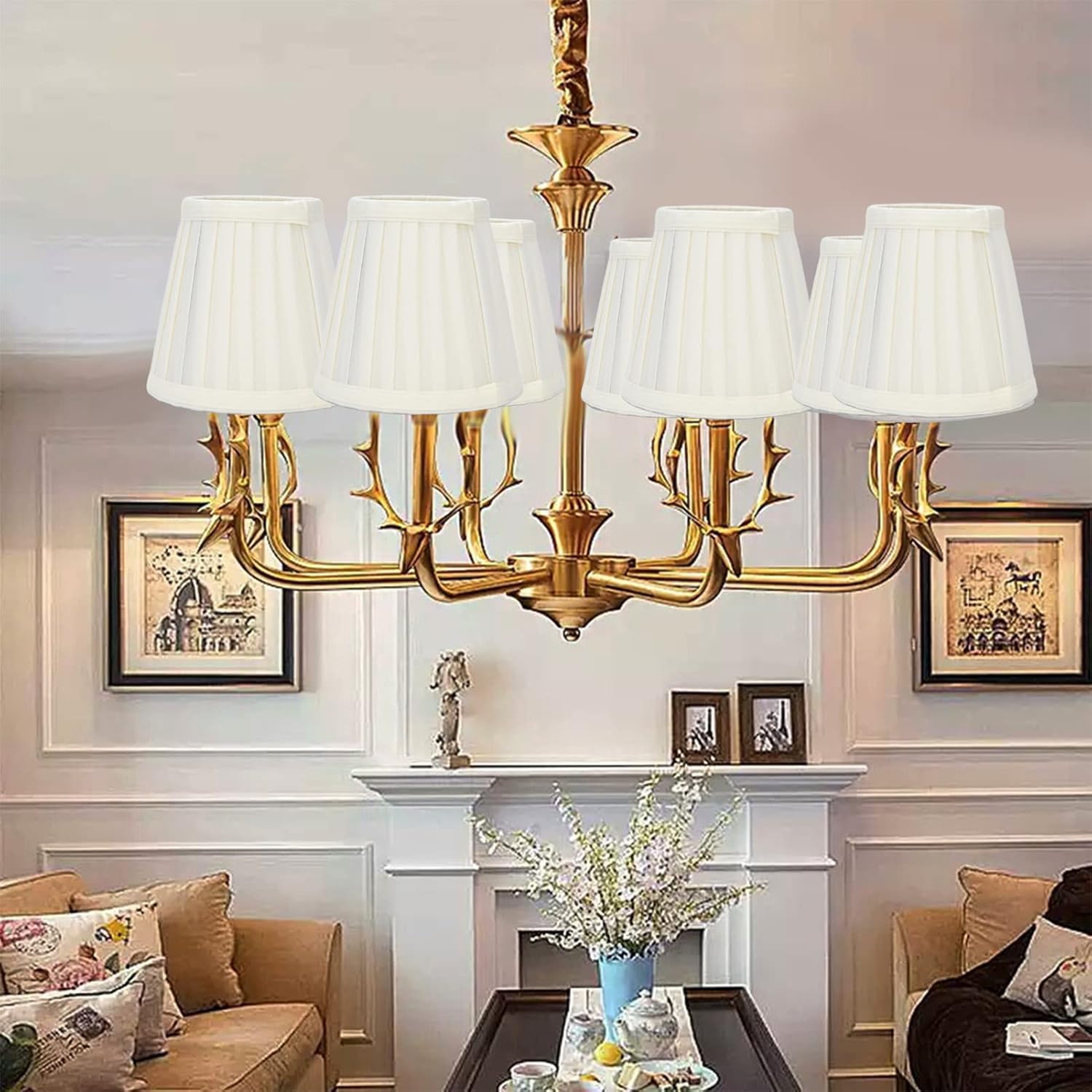 Small Lamp Shades Set of 2, 3.6x5.6x5.1 Inches Pleated Fabric Sconce Lampshades Modern Clip On Chandelier Shades Cover for E14 Bulb, Table Lamps, Floor Lamps (Cream)