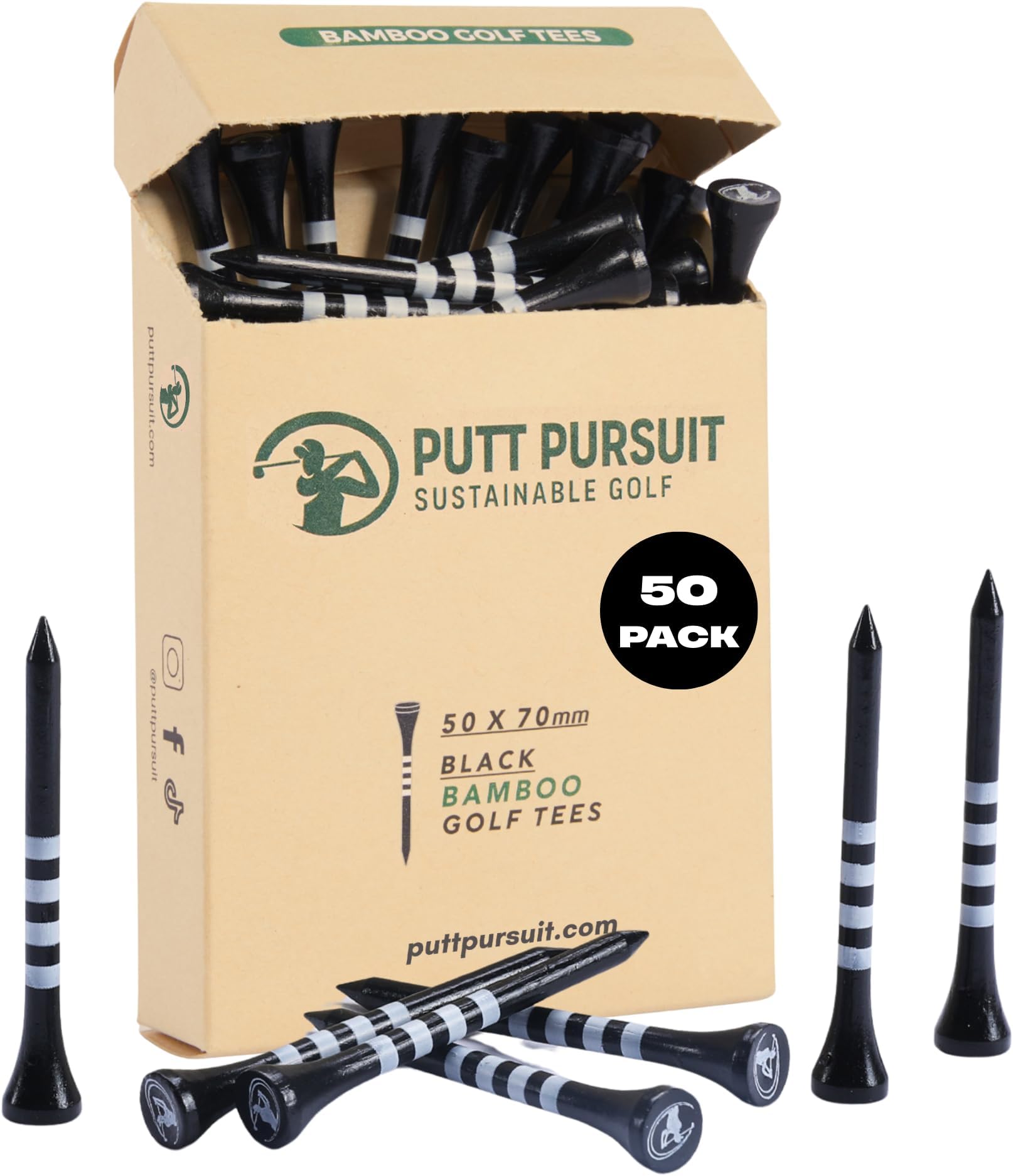 50 Pack 70mm Black Tees