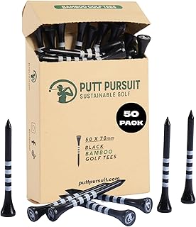 Putt Pursuit Tees de golf de 7 cm/70 mm (paquete de 50) – Material de madera de bambú natural de alta calidad – Resistente, biodegradable y sostenible – Camisetas profesionales – Parte superior