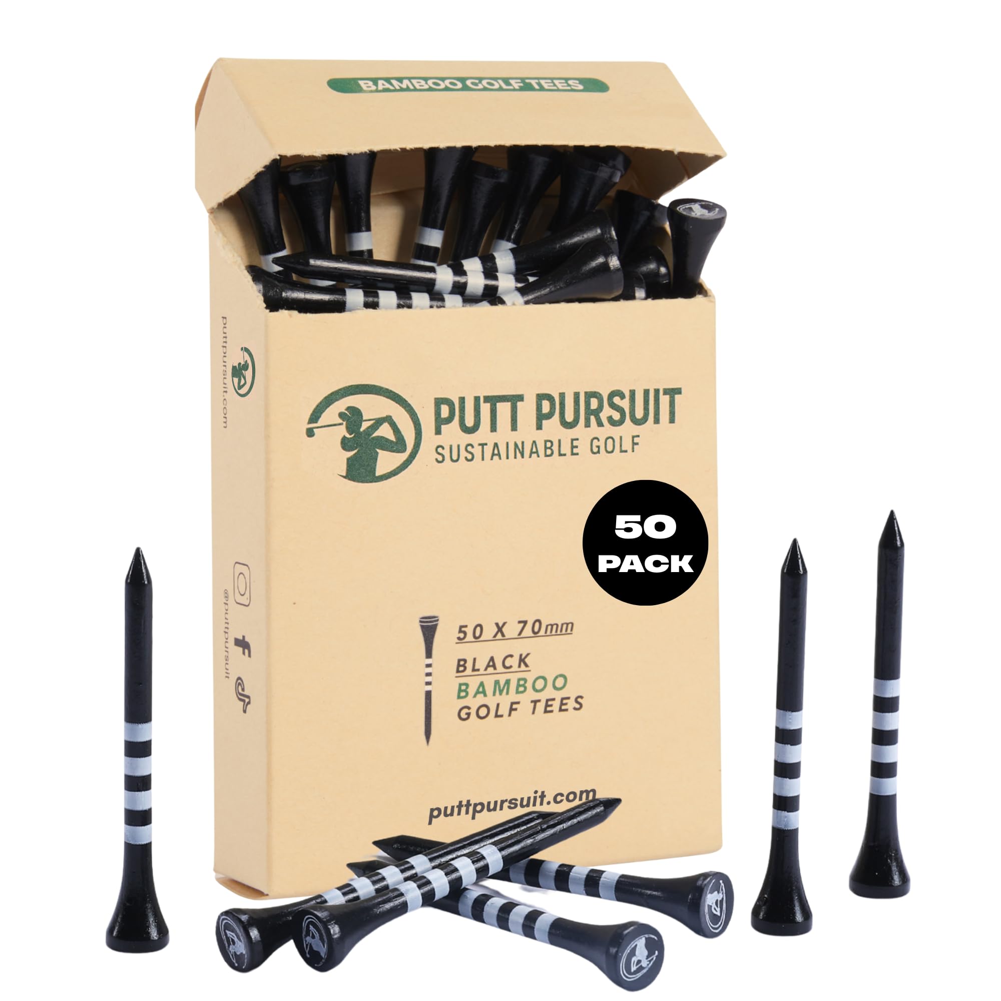 Golf Tees - 7cm/ 70mm Bamboo Golf Tee - Biodegradable Golf Tees Wooden - Strong & Sustainable Bamboo Tees - Golf Gifts for Men - Golf accessories for men - Tee in Multiple Colours in 50 & 25 Packs