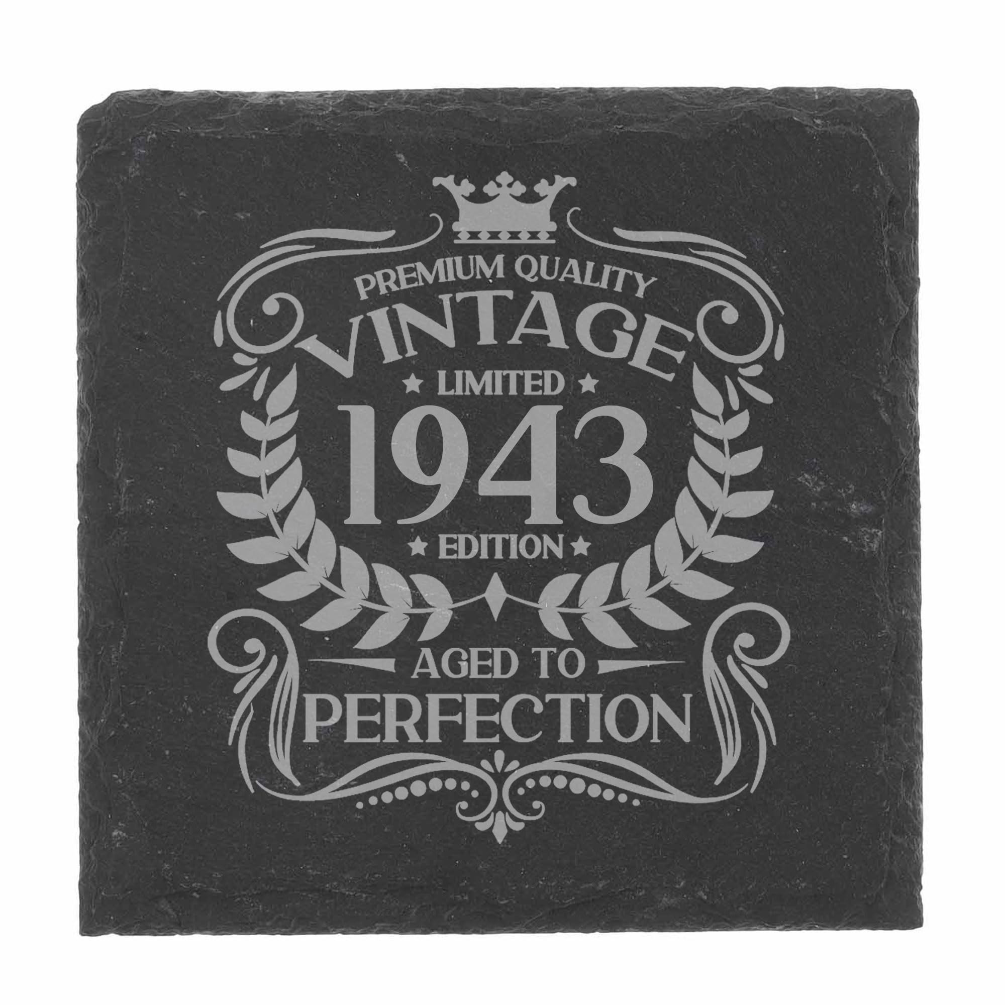 83rd Birthday Gift for Men Vintage 1943 Aged to Perfection Engraved Slate Coaster Present for 83 Year Old Etched Natural Slate Placemat (Square Slate)