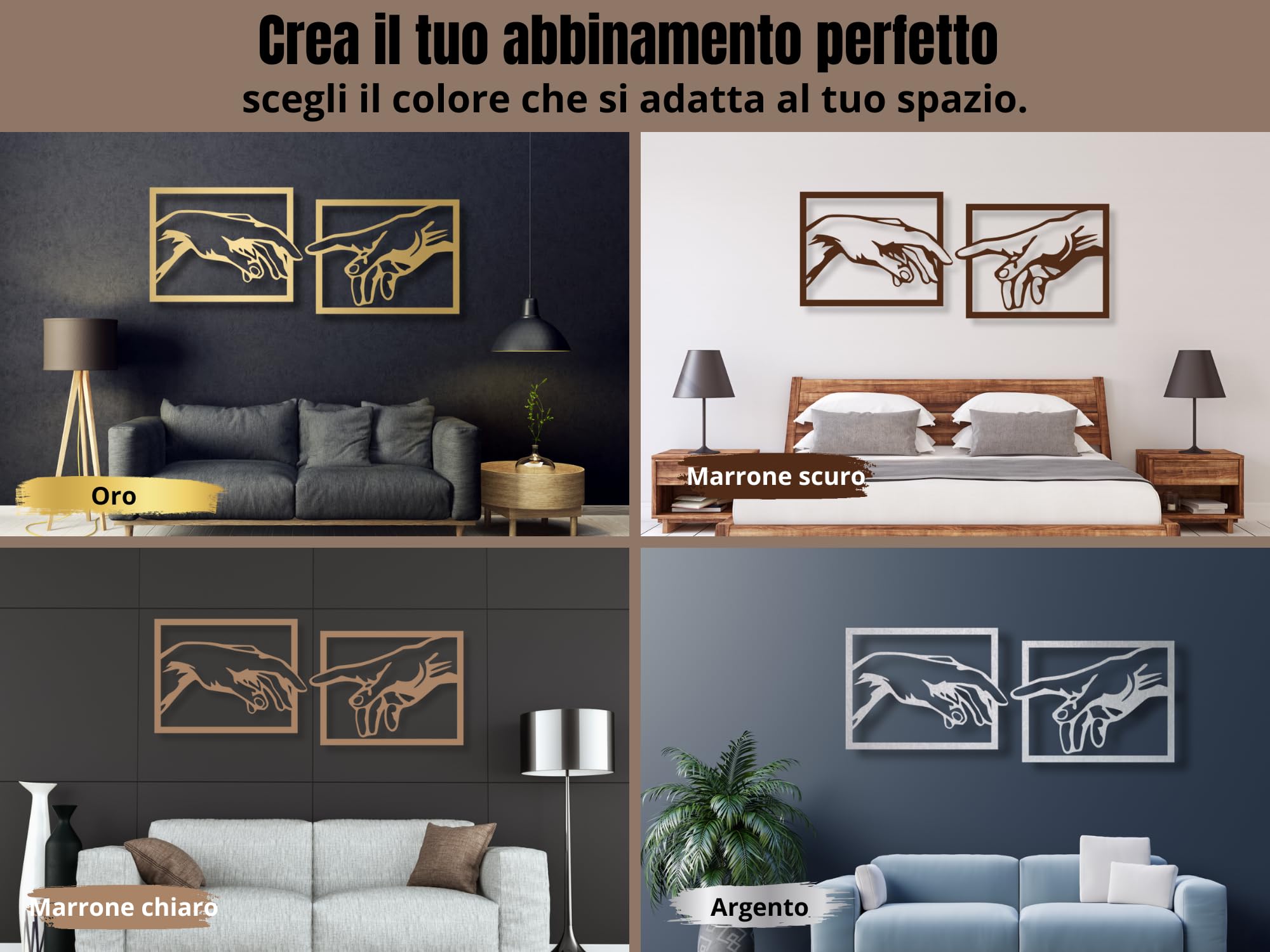 VAILLA Quadro Moderno Soggiorno Decorazione 3D Murali in Legno Quadretti da Parete in Nero Decorazioni Moderni Muro per Salotto Camera da Letto Corridoio - La Creazione di Adamo di Michelangelo