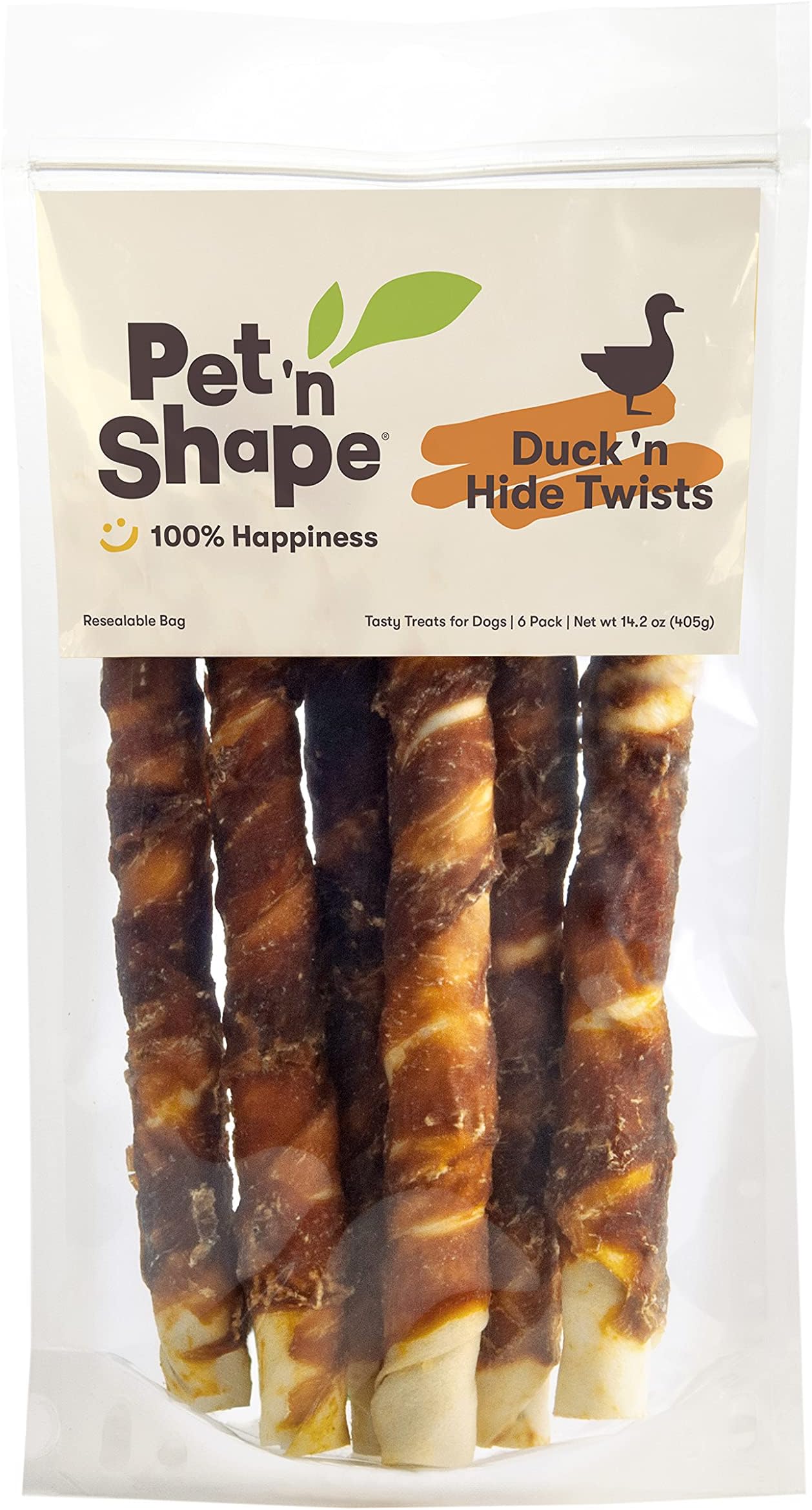 Pet 'n Shape Duck 'n Hide Twist - Duck Wrapped Rawhide Natural Dog Treats, Large, 6 Count