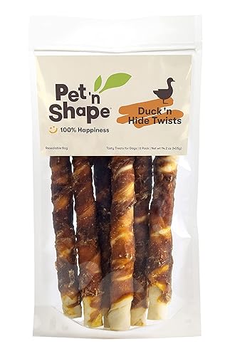 Pet 'n Shape Duck 'n Hide Twist - Golosinas naturales envueltas en pato de cuero crudo para perros, grandes, 6 unidades