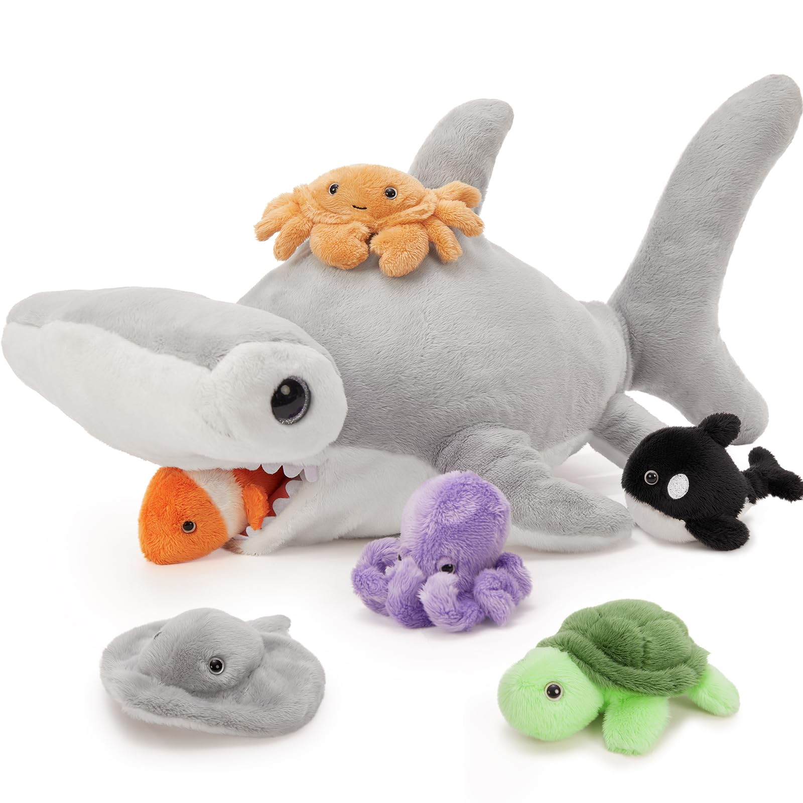 MaoGoLan 60cm Hammerhead Shark Plush Toy, Large Hammerhead Shark Teddy with Killer Whale,Turtle,Octopus,Crab,Clown Fish and Stingray,Soft Ocean Whale Animals Toy Gifts for Kids
