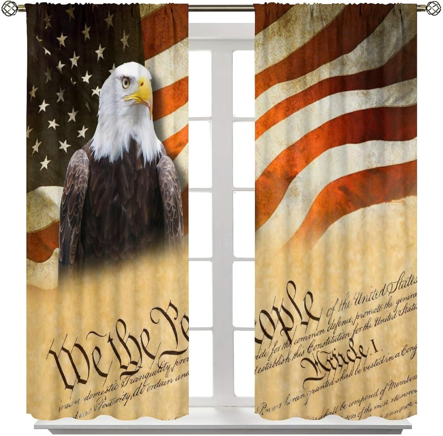 American Flag Curtains,Bald Eagle Independence Day Print Vintage USA Flag Blackout Rod Pocket Window Treatments for Kids Boys Cabin Farmhouse Bedroom Living Room Office Drapes 42" W X 54" L