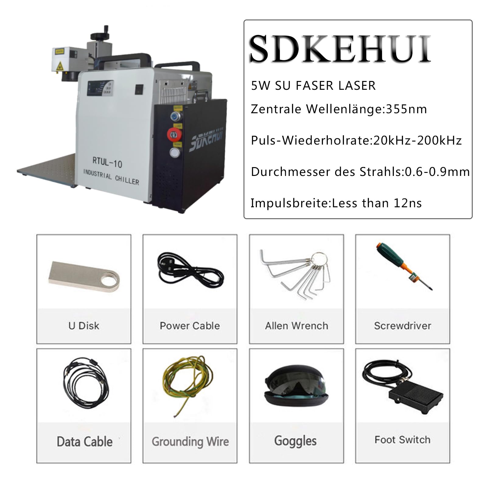 5W 300 * 300 mm Logan UV Fiber Laser Marking Machine Lasergravur Maschine Gravur Graviermaschine Cutter Beschriftungslaser 20 kHz-200 kHz For Jewelry,Sliver,Gold Compatible LightBurn