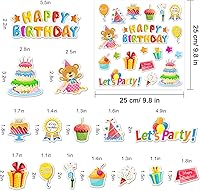 Vista 5 de Whaline 40 calcomanías de gel gruesas de cumpleaños, calcomanías de gel para ventana de cumpleaños, regalos de pastel de cumpleaños, globos