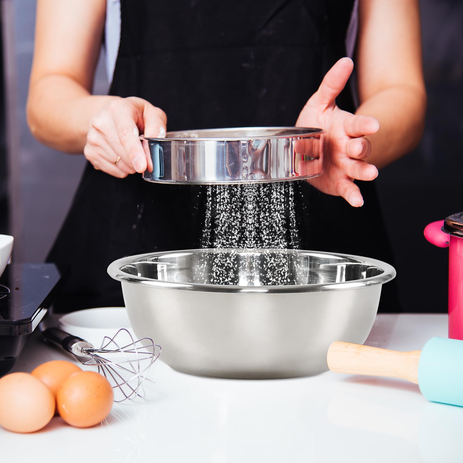 Confezione da 4 ciotole in acciaio inox, 21 cm, set di ciotole da cucina