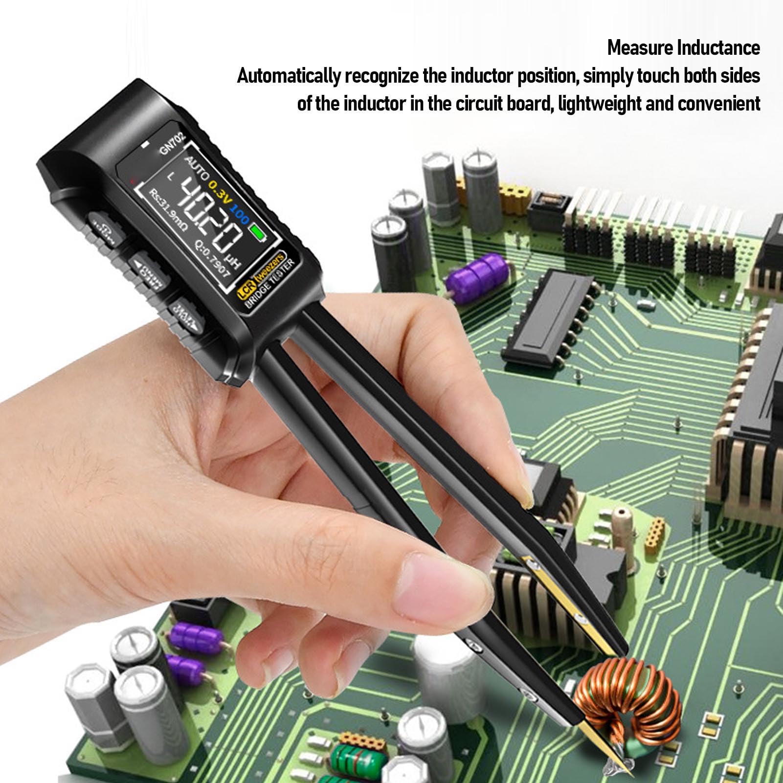 Luocute Digitaler Pinzette-Tester, Auto-Messwiderstand-Kondensator-Dioden Tester mit Beutel für SMD-Induktivität Messung, Elektronische Bauteil Prüfung