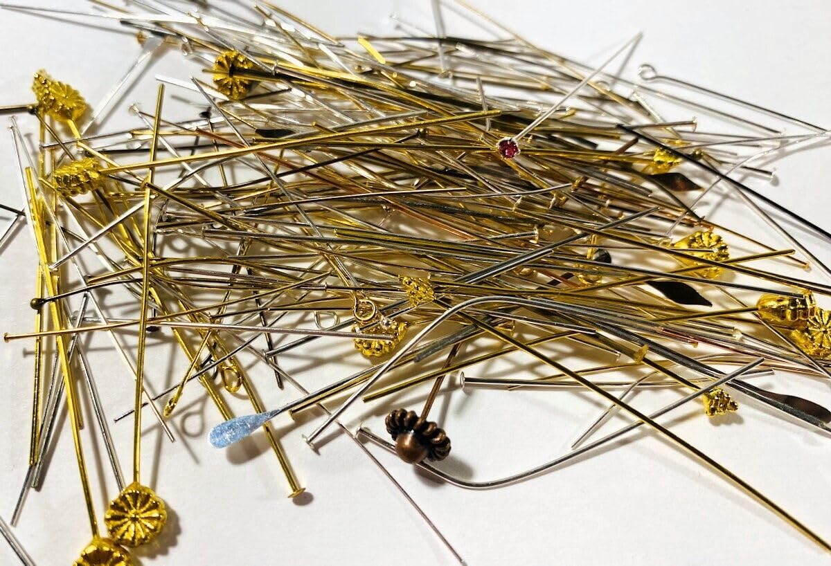 25 Grams Gold Silver Copper Antiqued Head Pin & Eye Pin Mix