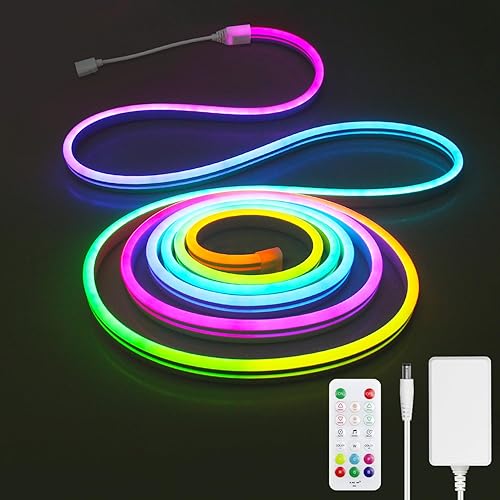 Miniatura 8 de Aclorol RGB+IC - Tira de luces LED de neón RGB de 50 pies, impermeable, para exteriores, 24 V, 49.2 ft, luz flexible de neón para decoración de