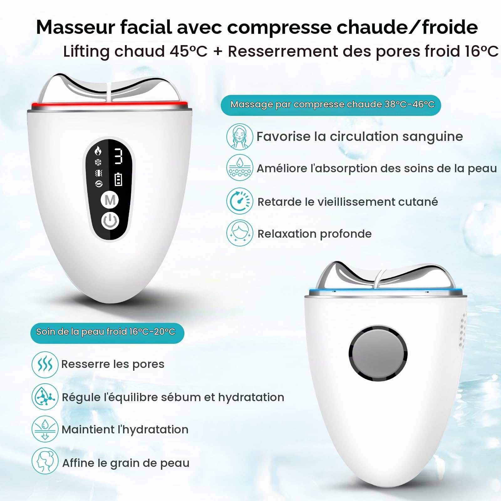 Appareil Anti Rides Massage Visage 4 Modes, EMS Guasha Électrique 4 en 1,Masseur Visage Lifting avec Froid Chaleur & Vibration,Masseur Facial pour Face Cou Anti-age Raffermissant