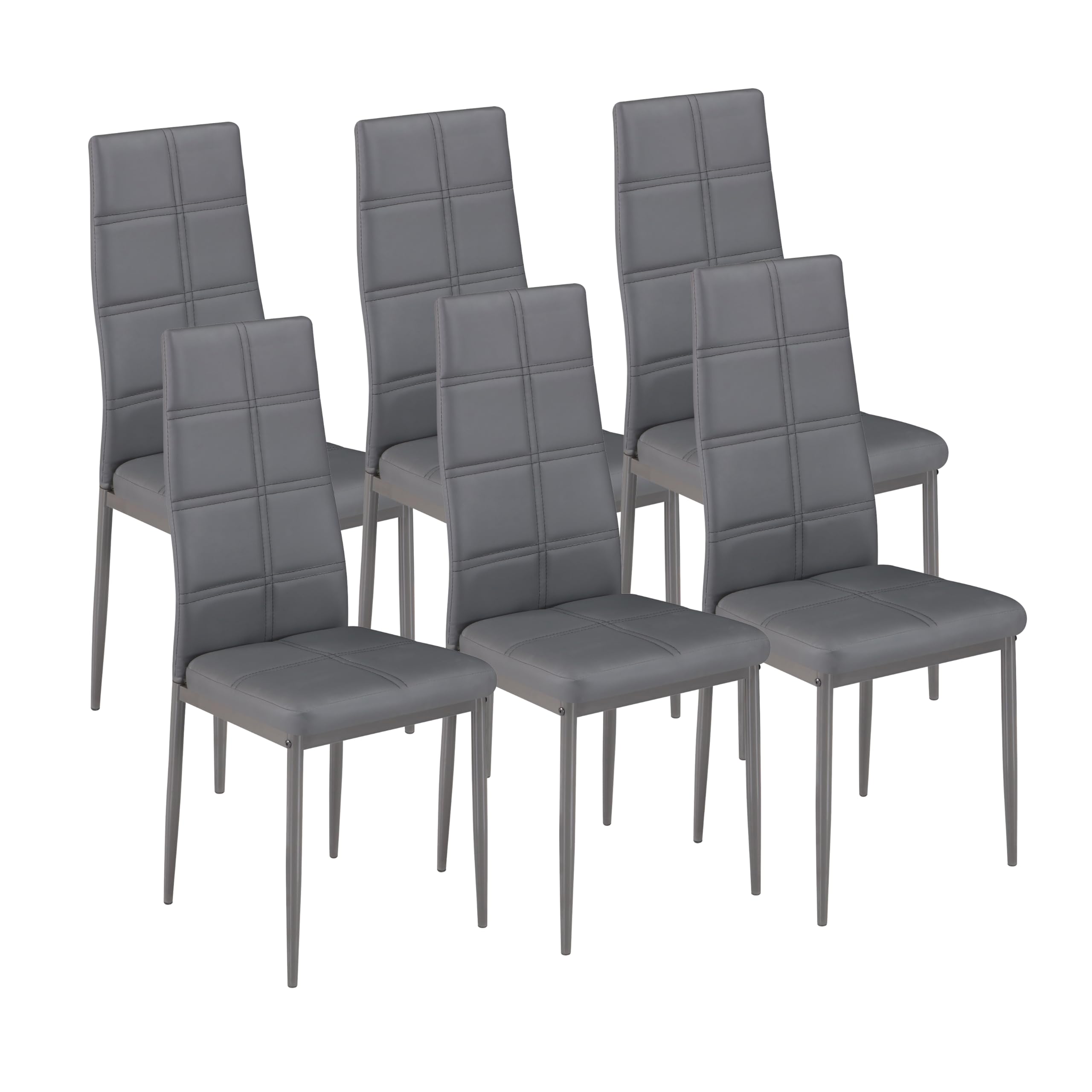 M1C - Pack 6 Sillas de Comedor AXISS, Sillas Tapizadas en Color Gris, Patas metálicas, 98x41x52