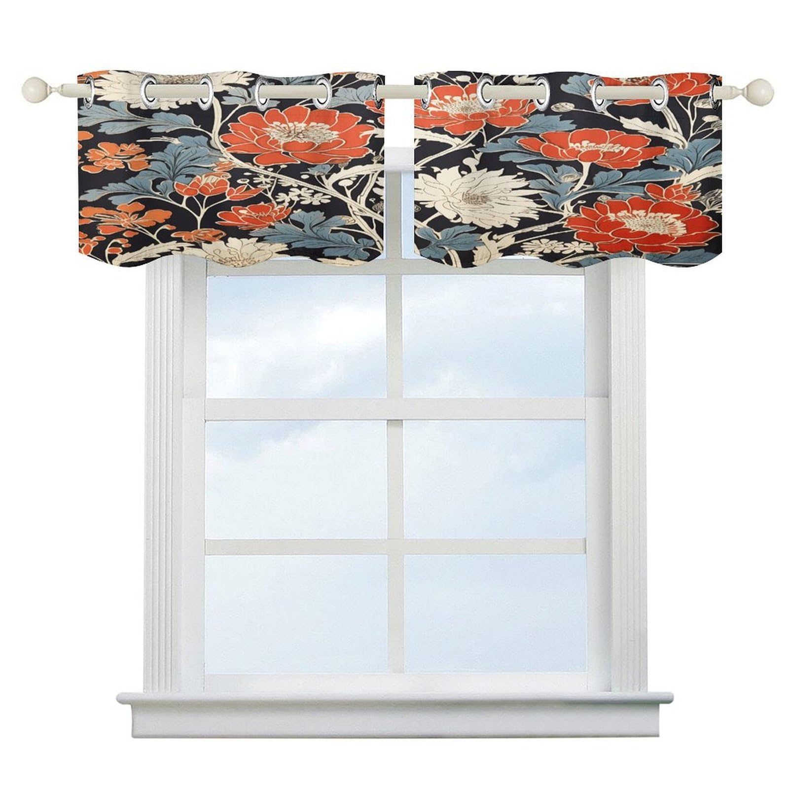 Fekiloot Style Japanese Flower Short Curtains Valance Curtain