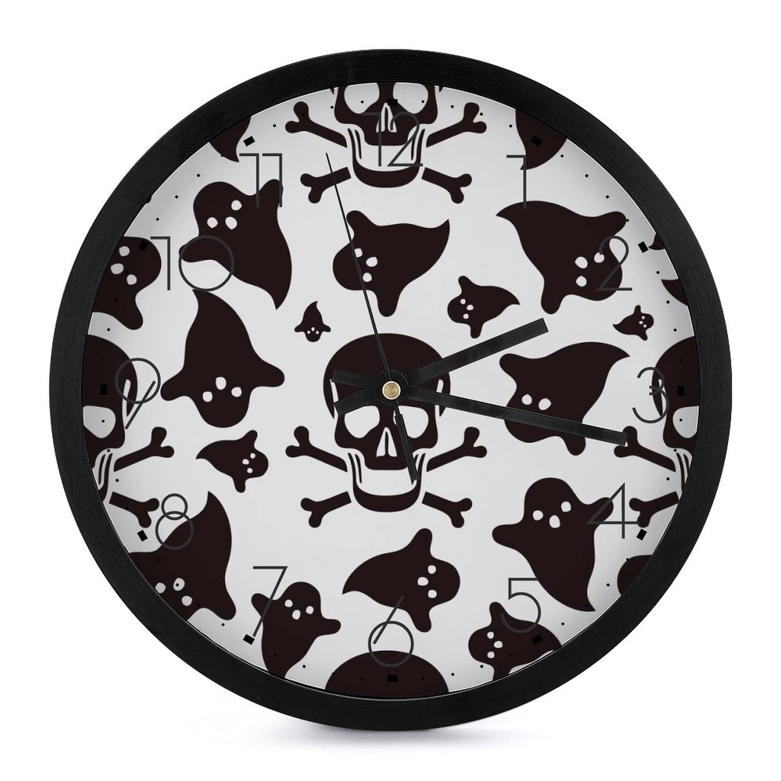 Horloge crâne noir moderne pendule murale silencieuse 25cm
