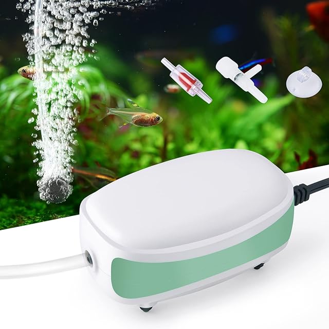 FEDOUR Mini Aquarium Air Pump, Fish Tank Whisper Aerator, Single Outlet Quiet Oxygen Pump with Accessories for 1L-40Litres Tank