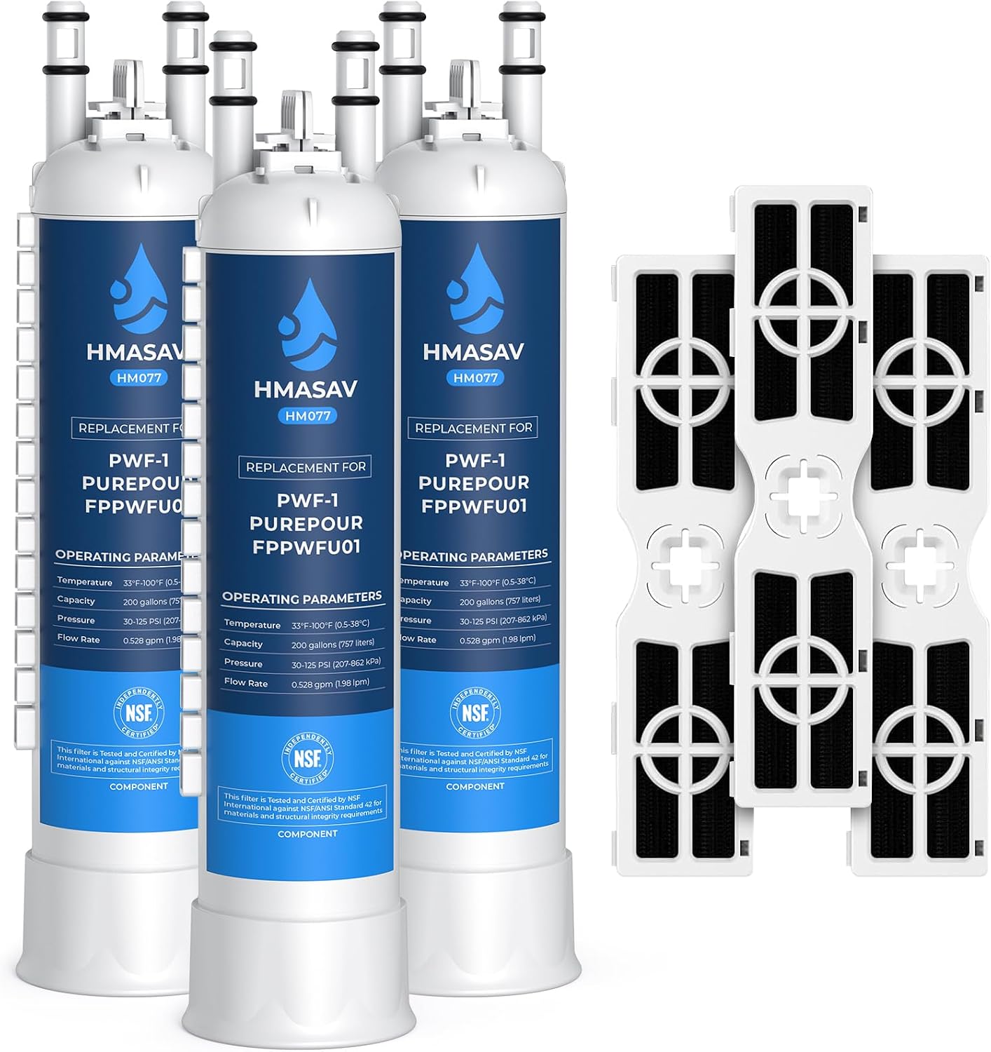 Water & Air Filter Compatible with Frigidaire FPPWFU01 FRGPAAF2, 3 Pack