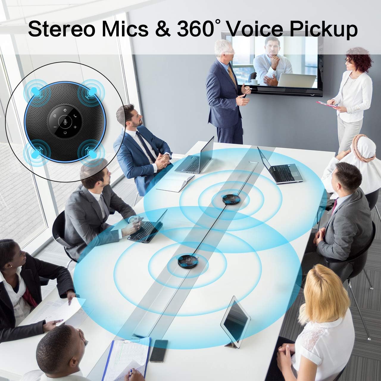 EMEET M1A USB Speakerphone 2 AI Mics 360 Voice Pickup USB Type C Plug and Play Noise Reduction Echo Cancellation Computer Speakers with Microphone