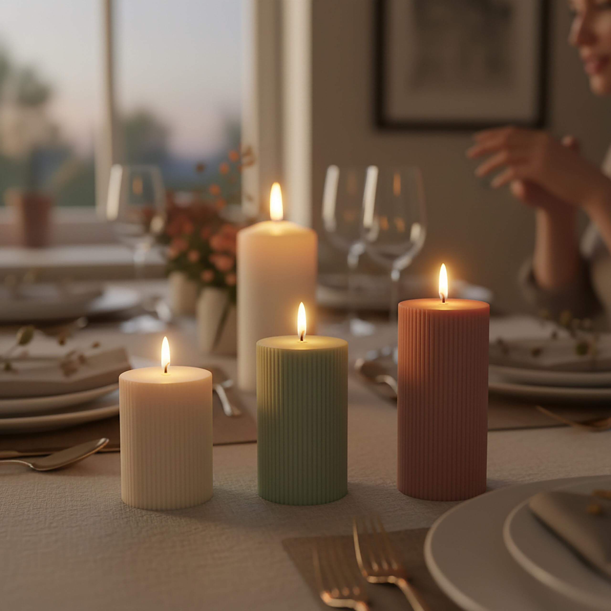 Relaxdays Velas LED, Pack 4, Llama Parpadeante, Cera Real, sin Llama, Salvia, 18 x 7,5 cm