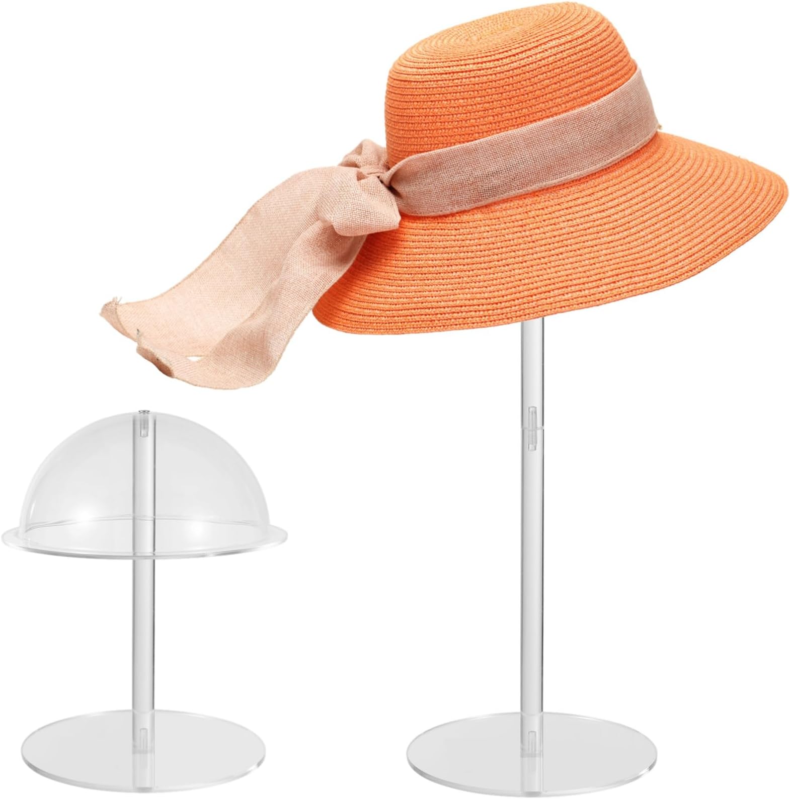 2 Pcs Clear Acrylic Hat Stands, 7.9" 15.7" High Cowboy Hat Holders, Transparent hat Display Stands, Transparent Wig Cap Racks for Salons, Vendors, Retail