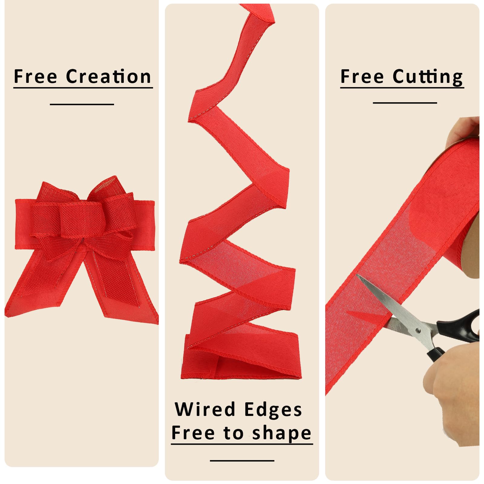 LaRibbons Rotes Leinenband, 6,4 cm x 12 m, Juteband mit Drahtrand, für Kränze, Schleifen, Basteln, Geschenk, Weihnachtsbaumdekoration, Heimdekoration