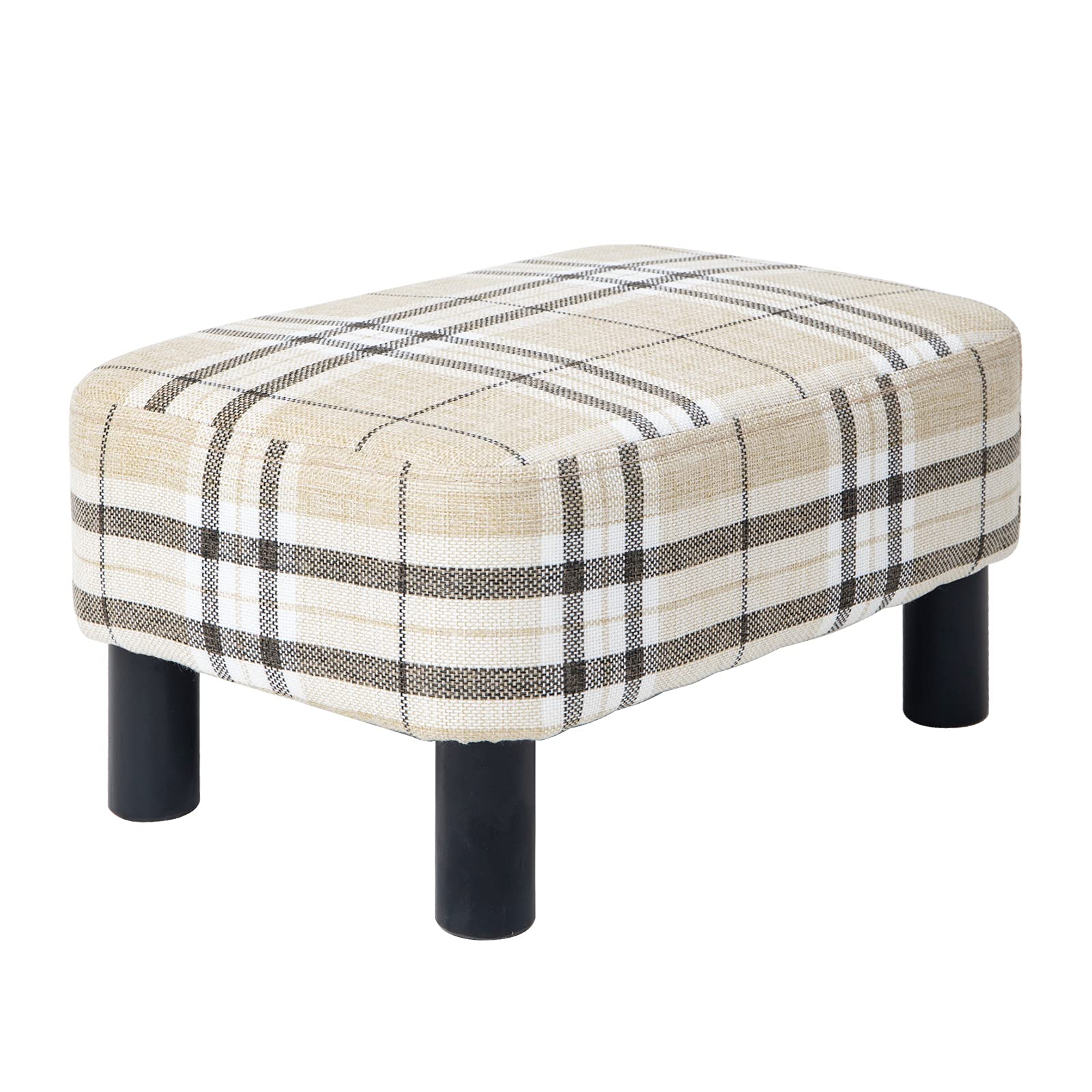 IBUYKE 16.54" Small Footstool Linen Fabric Pouf Ottoman Footrest Modern Home Living Room Bedroom Rectangular Stool, with Padded Seat Pine Wood Legs, Stripe URF-BD215-C