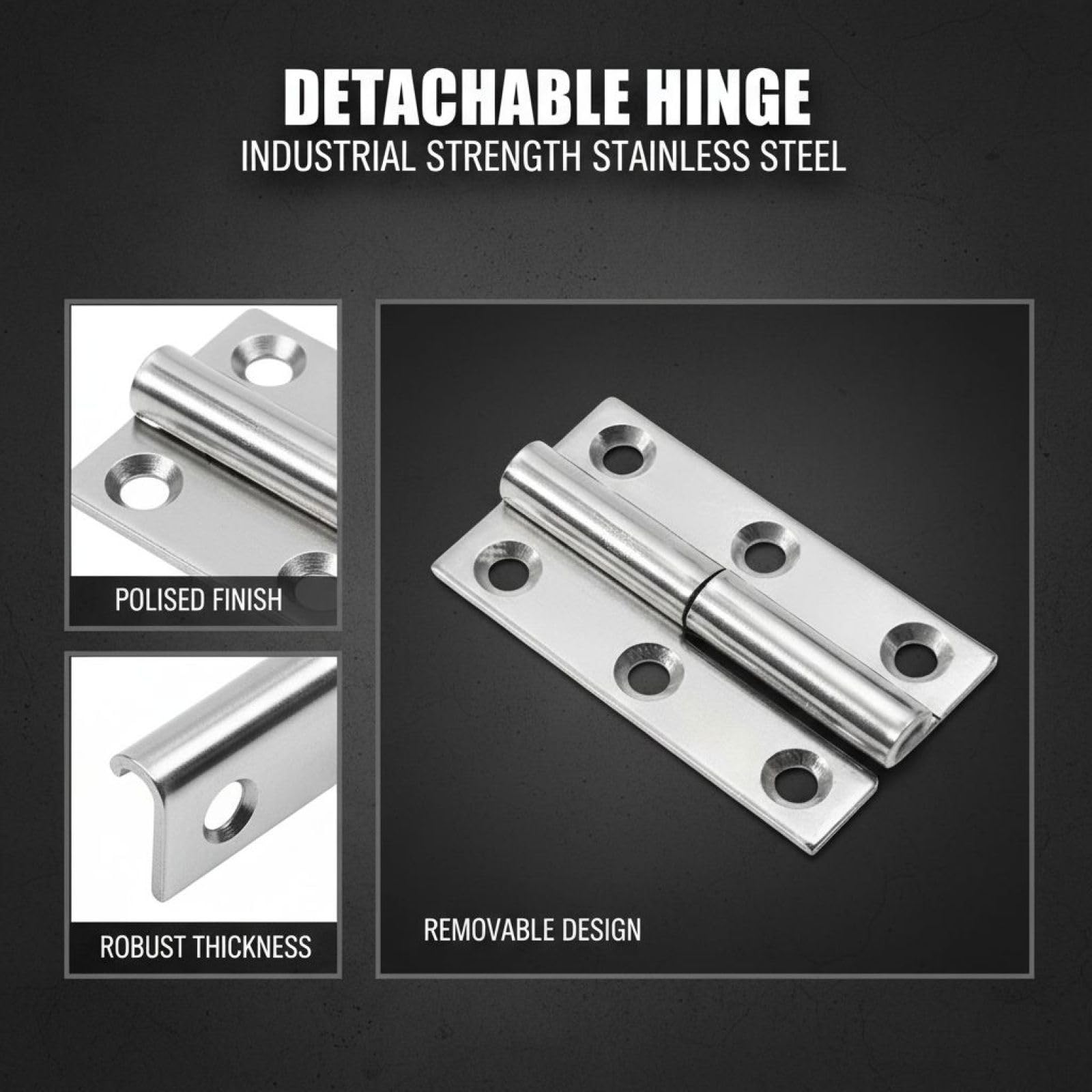 8 Stk. 2,5 Zoll oder 64 mm Lift Off Scharniere aus Edelstahl 304, abnehmbare Möbeltür Beschläge, 64 x 36 mm industrielle teilbare Scharniere für Holztüren, Werkzeugkoffer und Boxen