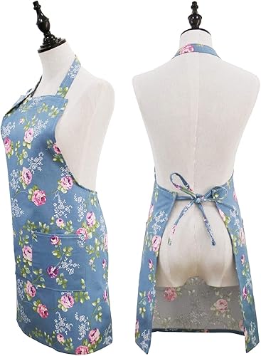 Miniatura 3 de Delantales florales para mujer, paquete de 2 delantales de cocina con bolsillos para cocinar, hornear, delantal de jardinería, regalos para
