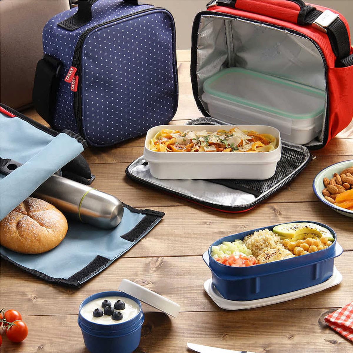 TATAY Torba Termiczna na Lunch, Urban Food Roll-up 4,2 L, 22x11x22,5 cm | Torba Urban Food Roll-up | Dwa Pojemniki 0,5 L | Wodoszczelny Design | Potrójna Izolacja | Kieszenie Boczne, Niebieski