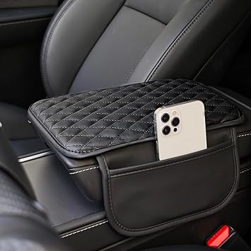 Suicune Car Center Console Cover with 2 Side Storage Bags, Upgraded Leather Car Armrest Cover with Side Pockets, Universal Car Armrest Storage Box Car Interior Accessories