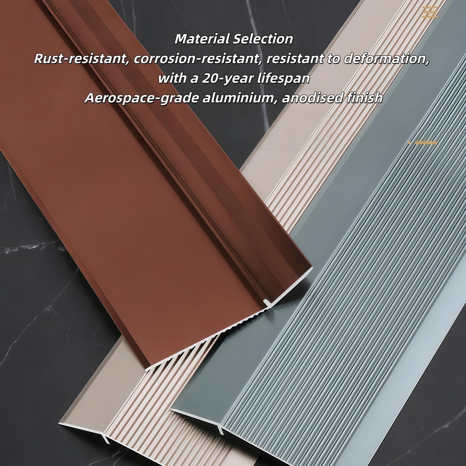 Barre de seuil de sol 2,7 m, 3 sections de 90 cm, barre de porte pour carrelage inégal, stratifié, moquette, vinyle, parquet