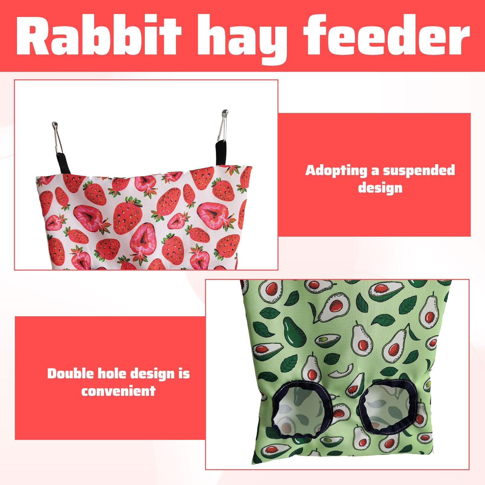 Rabbit Hay Feeder,2 PCS Guinea Hay Feeder,Hanging Hay Bags with Storage Pouch,Rabbit Hay Rack for Guinea Pigs Bunnies,Chinchillas and Hamsters - Image 3