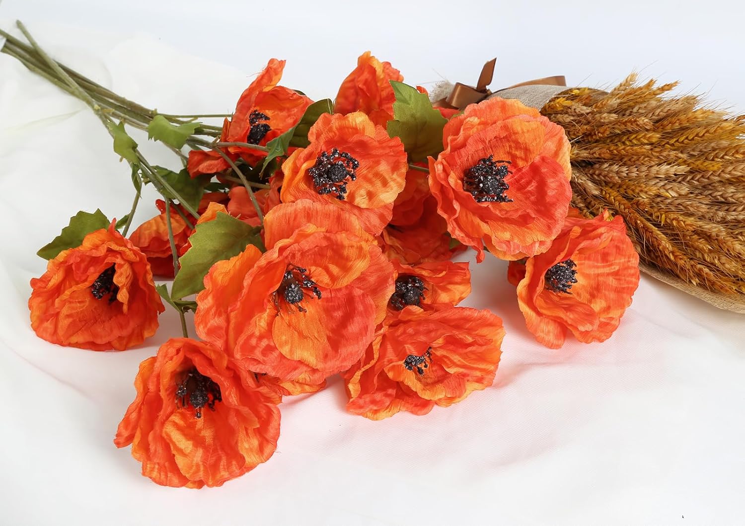 30 Heads 6 PCS Orange Poppy Flowers Artificial Flowers Silk Flowers 32 in Poppy Flowers for Wedding Home Party Table Centerpiece Arrangement Decoration (Orange) - Image 7