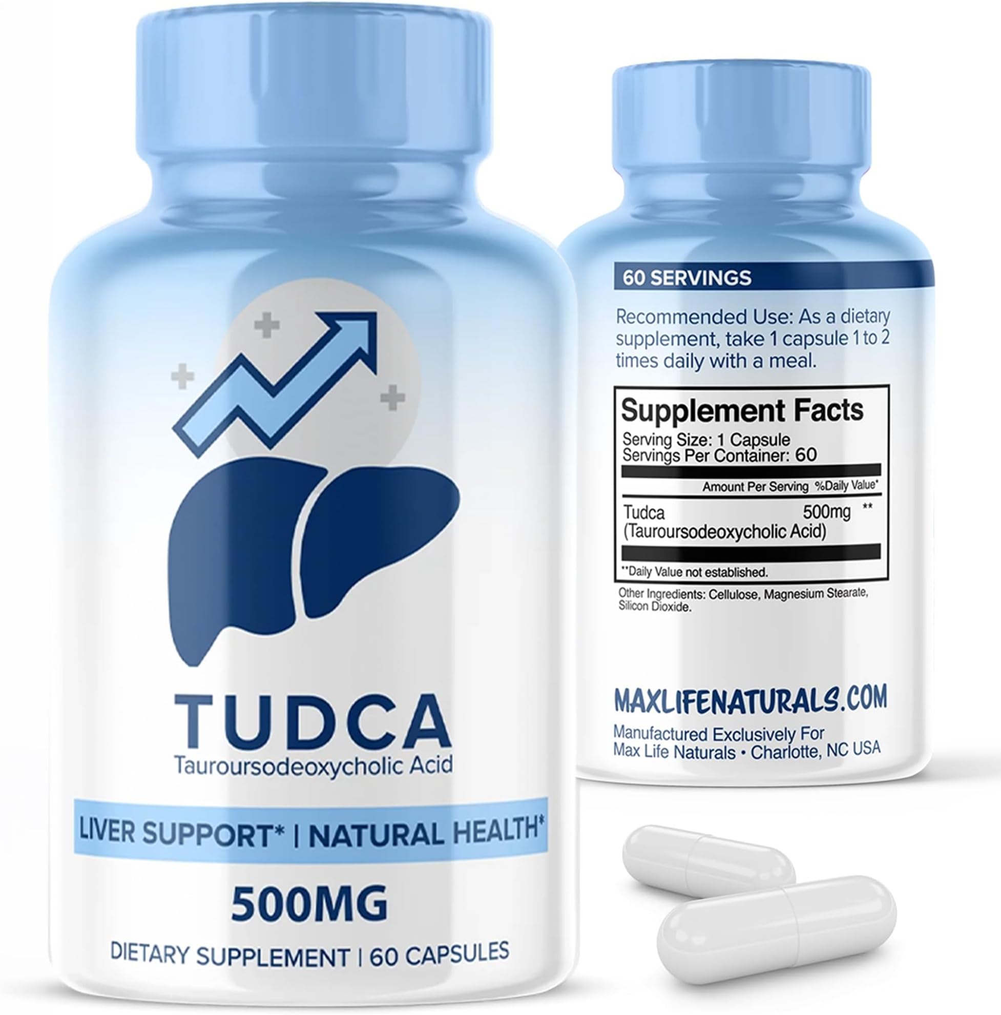 MaxLife Naturals TUDCA Liver Support Supplement 500mg – 60 Capsules Tauroursodeoxycholic Acid, Nerve Cell Function, Bile Salts Supplement for Liver & Gallbladder Support, Digestive Balance Formula