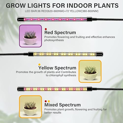 Miniatura 6 de iPower Luces de cultivo con soporte lámpara de cultivo de plantas con clip de espectro completo con 108 LED amarillos y rojos para plantas de
