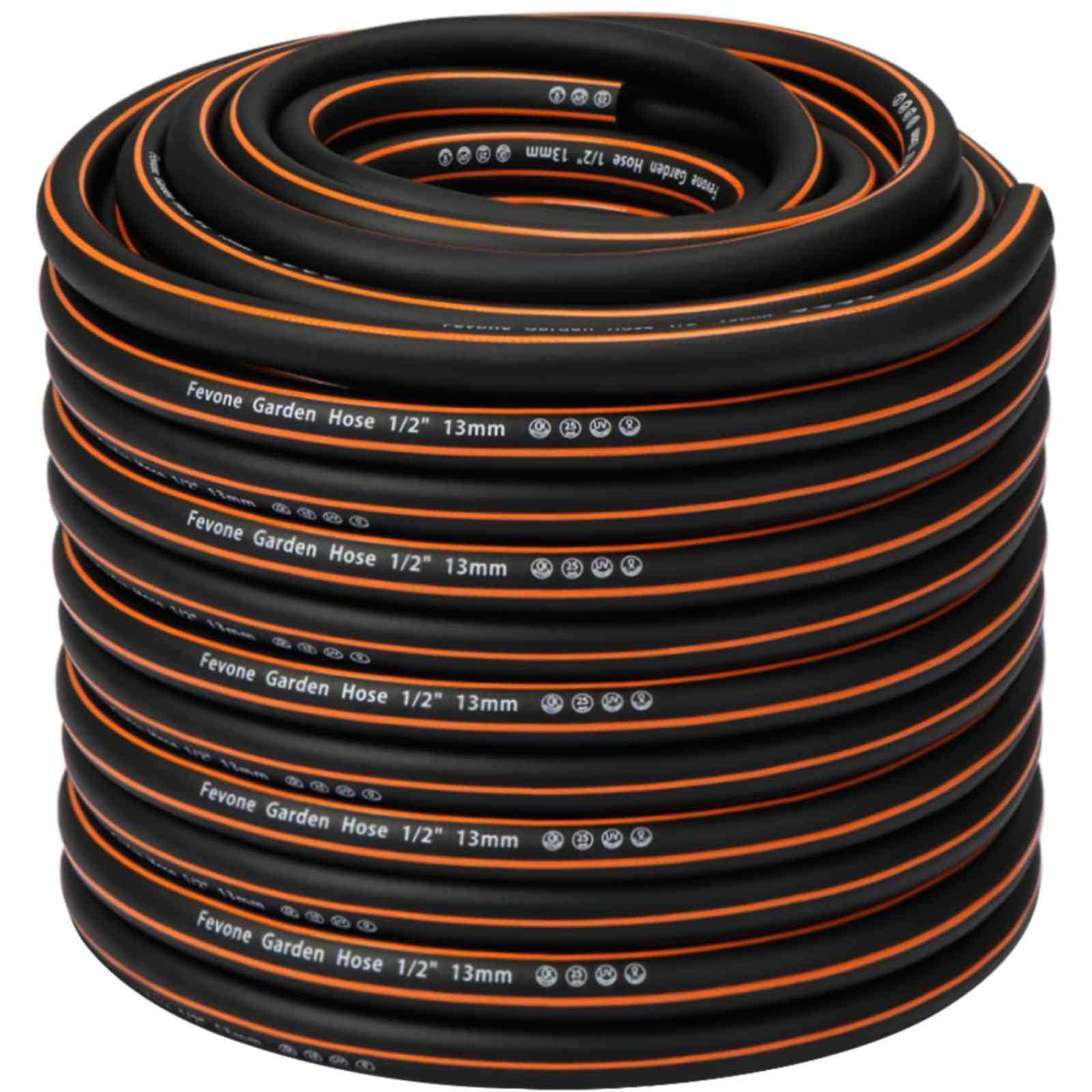 Fevone Tuyau d'arrosage 50 m 4 couches Φ13 mm (1/2") 25 bar Adaptateur de jardin Seringue Buse Distributeur Ant Kink Indéformable Robuste Noir/orange