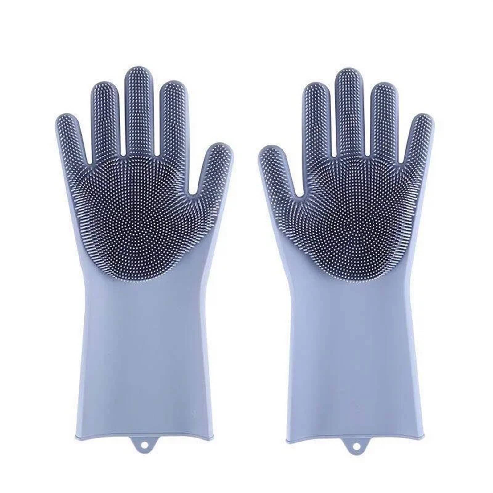 Guantes de limpieza Guantes de goma reutilizables for lavar platos, de silicona, for el hogar, esponja, fregador portátil for cocina(Grey)