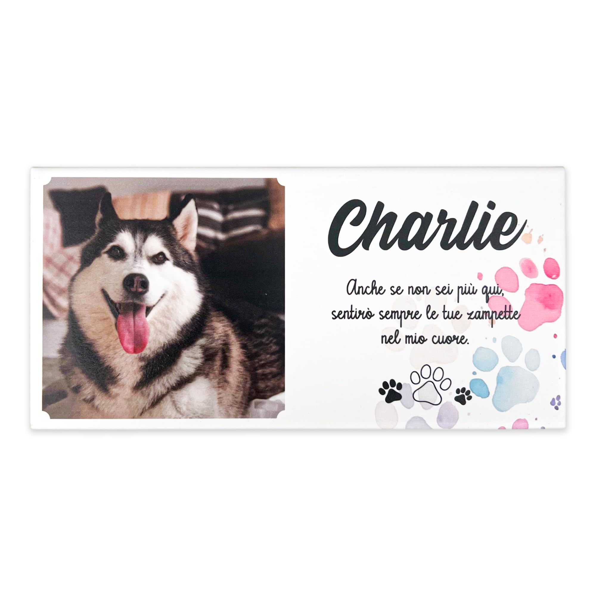 Albalù Targa lapide Cane Commemorativa Personalizzabile in Gres Porcellanato Misura 10x20 cm per lapide, cimitero o Interno, con Foto, Nome, Date e Dedica