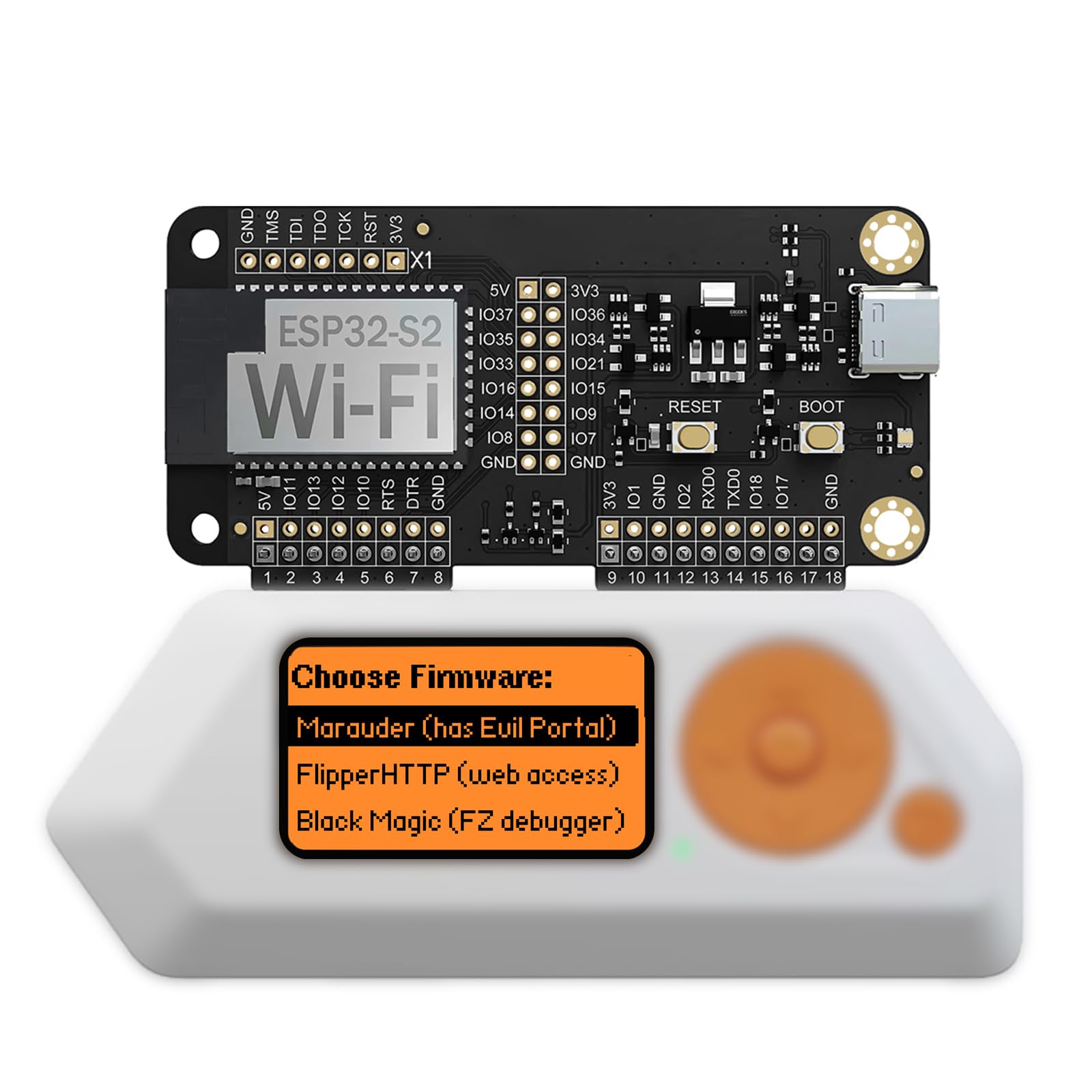 Placa de desarrollo Wi-Fi para Flipper Zero - Módulo de desarrollo inalámbrico ESP32-S2 con proceso USB-C y GPIO Premium ENIG (Immersion Gold)