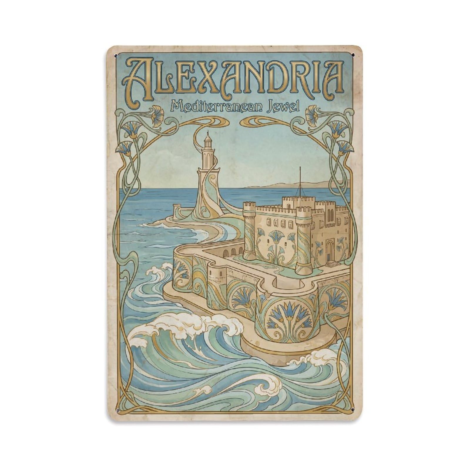Metal Tin Sign Travel Retro Egypt Alexandria
