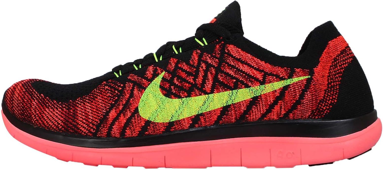 Nike Men's Free 4.0 Flyknit, BLACK/VOLT-HOT LAVA-BRIGHT CRIMSON, 10.5 M US