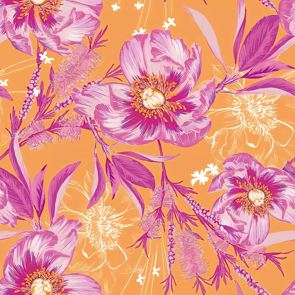 Redamancy Pink/Orange Vintage Orange/ Poppy Floral Large Flowers Peel And Stick Wallpaper Stick On Contact Paper Vintage Wall Paper Easy Peel Off For Nightstand Drawer Cabinet Renter
