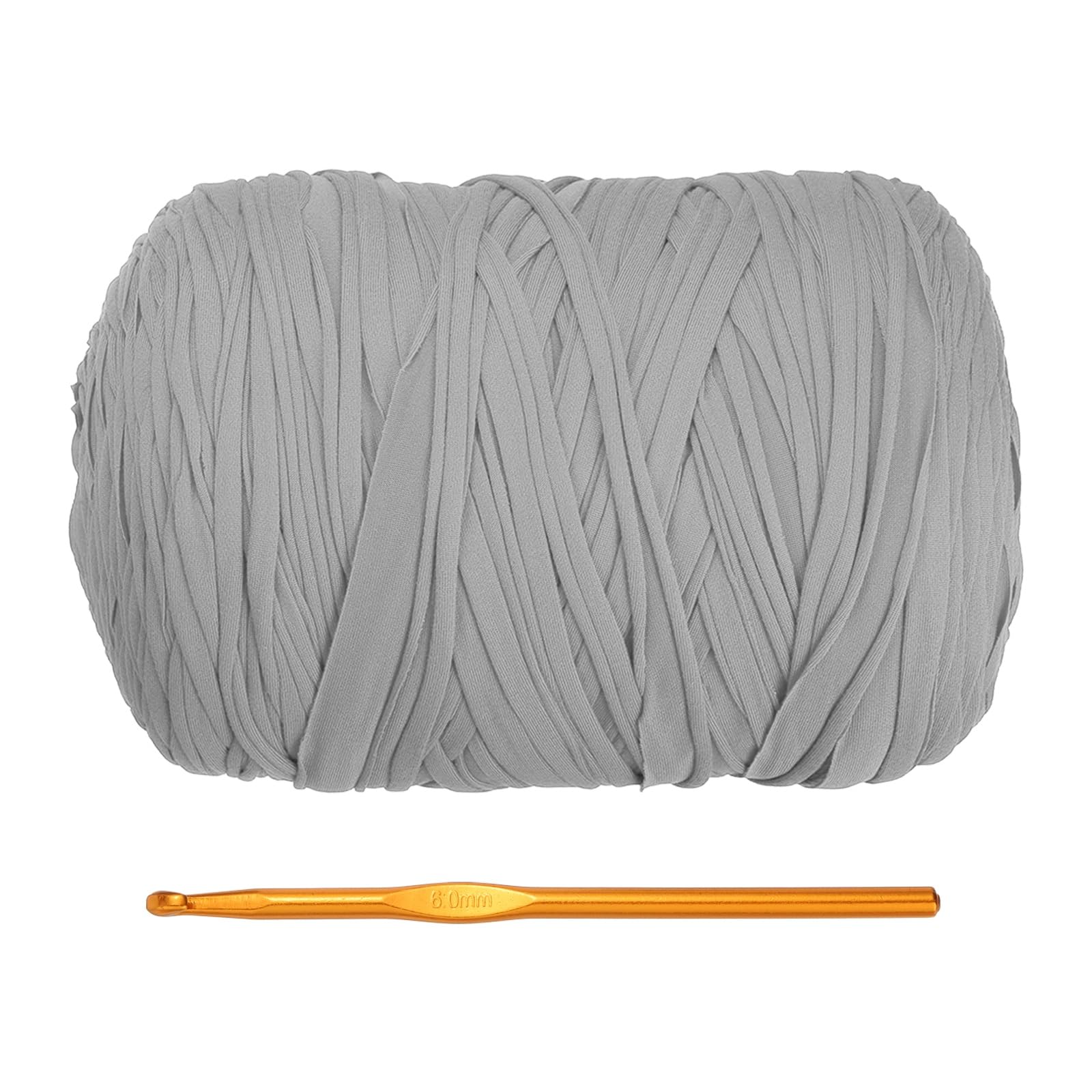 PATIKIL T-Shirt Yarn for Crocheting with 1 Crochet Hook, 800g/228 Yards Soft High Elastic Knitting Yarn for Beginner Crochet Bag/Basket/Home Decor(Light Gray)