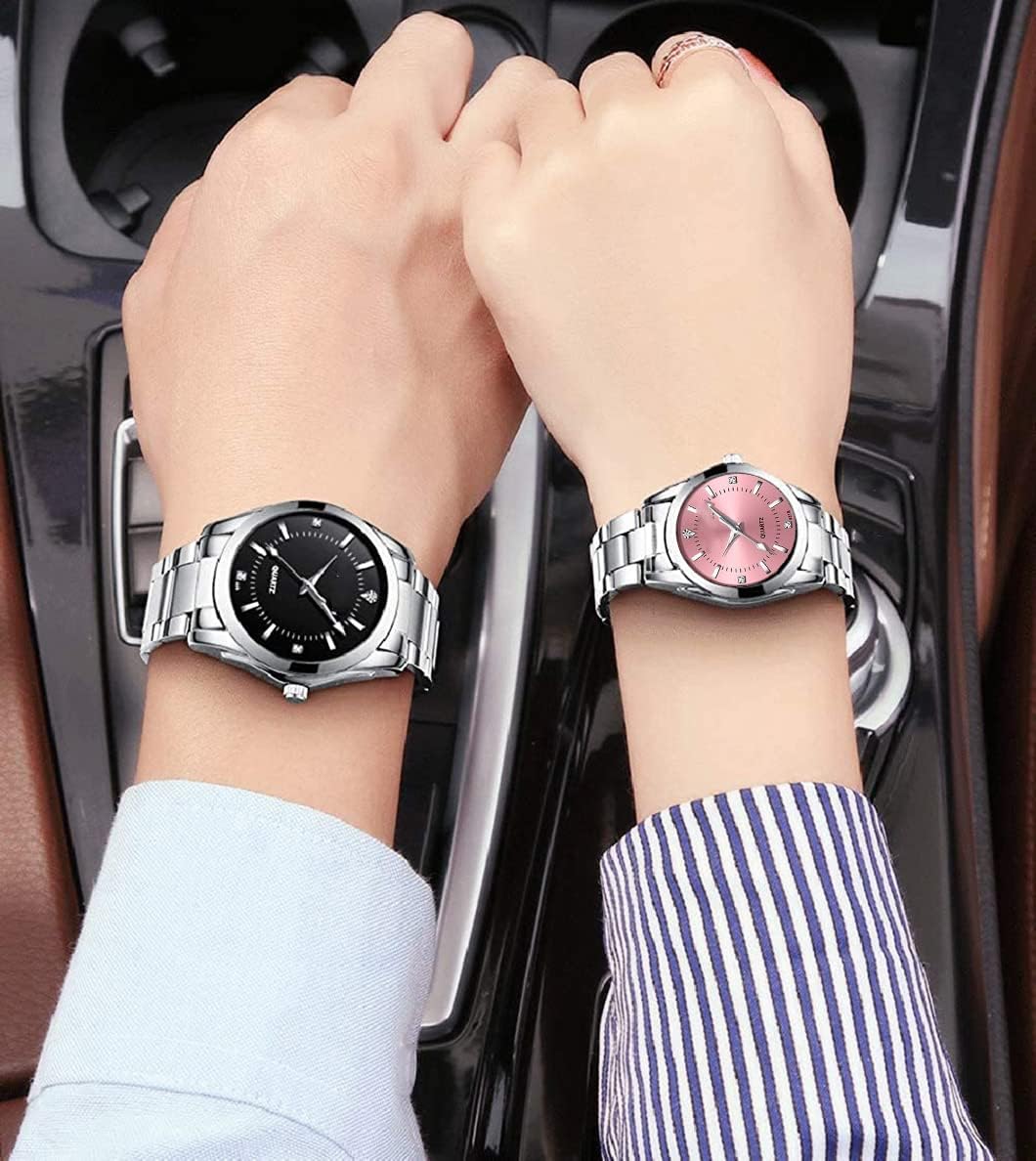 Couple Watches Men and Women Gold Silver Stainless Steel Watch Fashion his and Hers Watches Set - Image 6