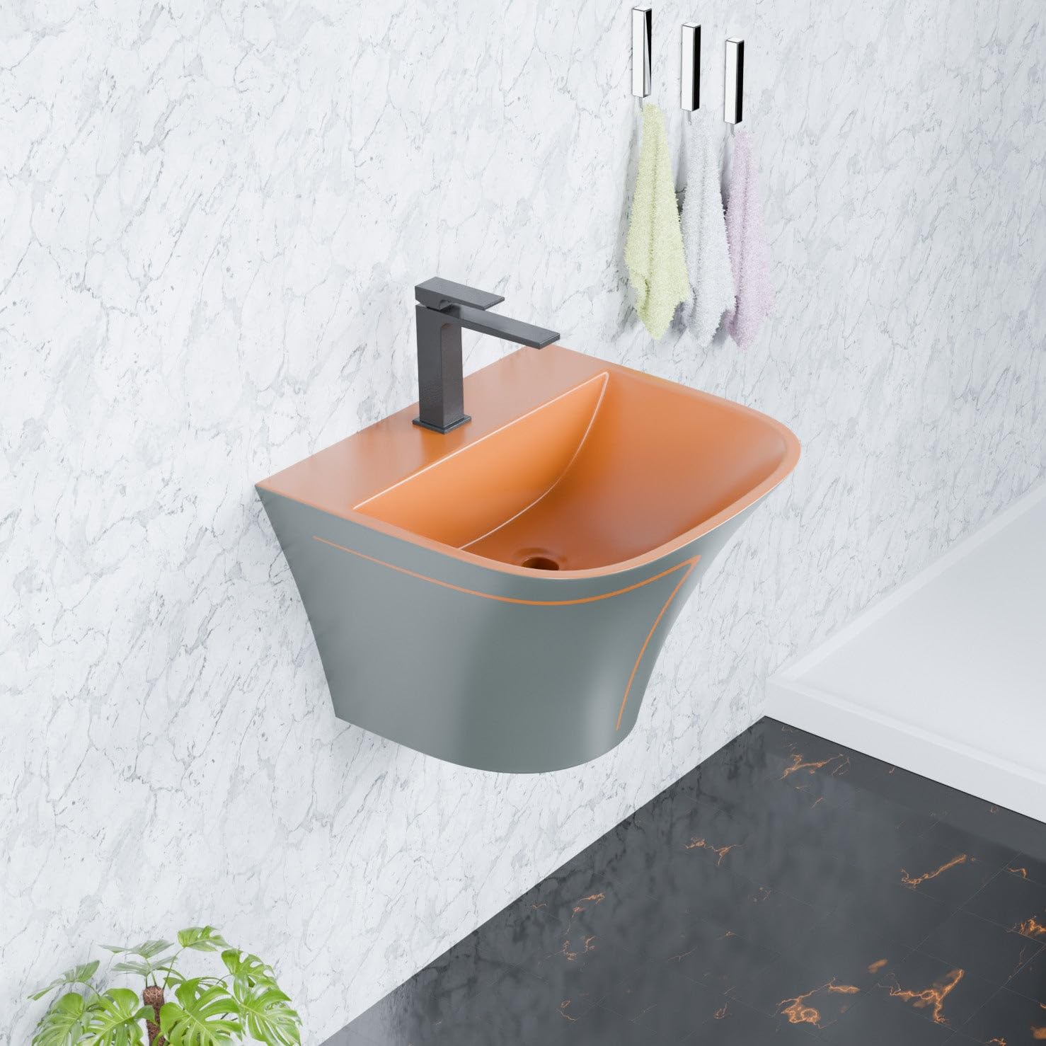 InArt Wall Hung Premium Ceramic Wash Basin/Vessel Sink with Slim Rim for Bathroom, 20 X 18 Half Pedestal, (Orange Grey Matt, Satin Finish) (B0BJF3MY9Y) Amazon Price History, Amazon Price Tracker